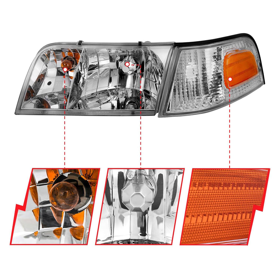 1998-2005 Ford Crown Victoria ANZO Crystal Headlight Chrome with Bumper Light (OE)