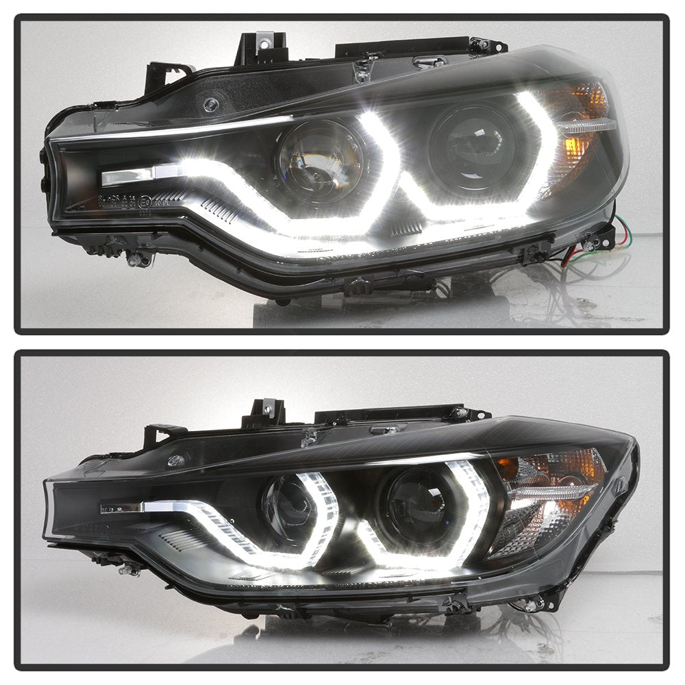 BMW F30 3 Series 2012-2014 Spyder 5084347 4DR Projector Headlights - LED DRL - Black