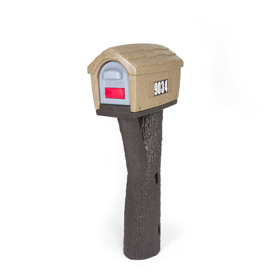 Simplay3 Cabin Rustic Home Plastic Residential Mailbox & Post Mount Combo Kit with 2 Access Doors - Sandstone, Made in USA