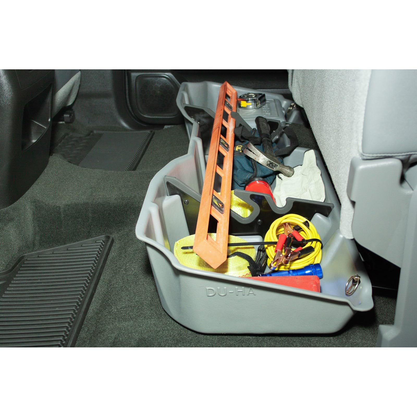 Under Seat Storage DuHa 10302 fits 2014-2018 Silverado/ Sierra Light Duty Crew Cab & 2015-2019 Heavy Duty Crew Cab | Tan Heavy-Duty Back Seat Organizer | Includes Dividers