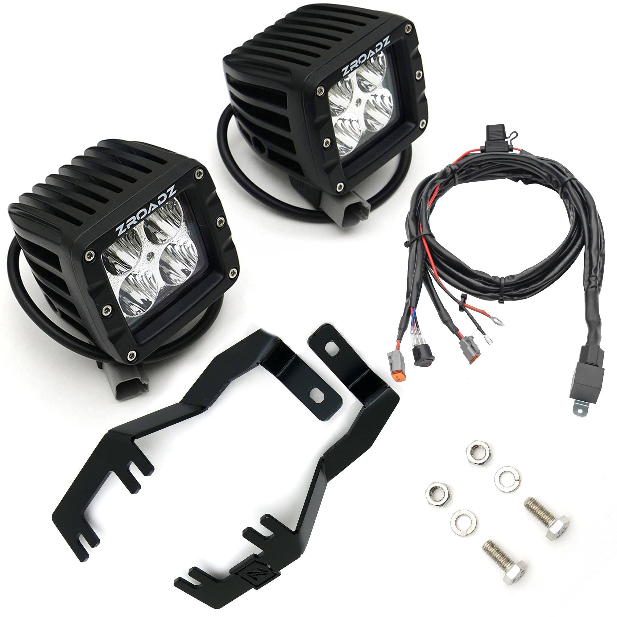 ZROADZ LED Ditch Hood Hinge Kit - Compatible w/ 2016-2019 Nissan Titan - Incl. (2) 3 Inch LED Pod Lights - Mild Steel Gloss Black Finish - Bolt-On Easy Installation - PN #Z367581-KIT2