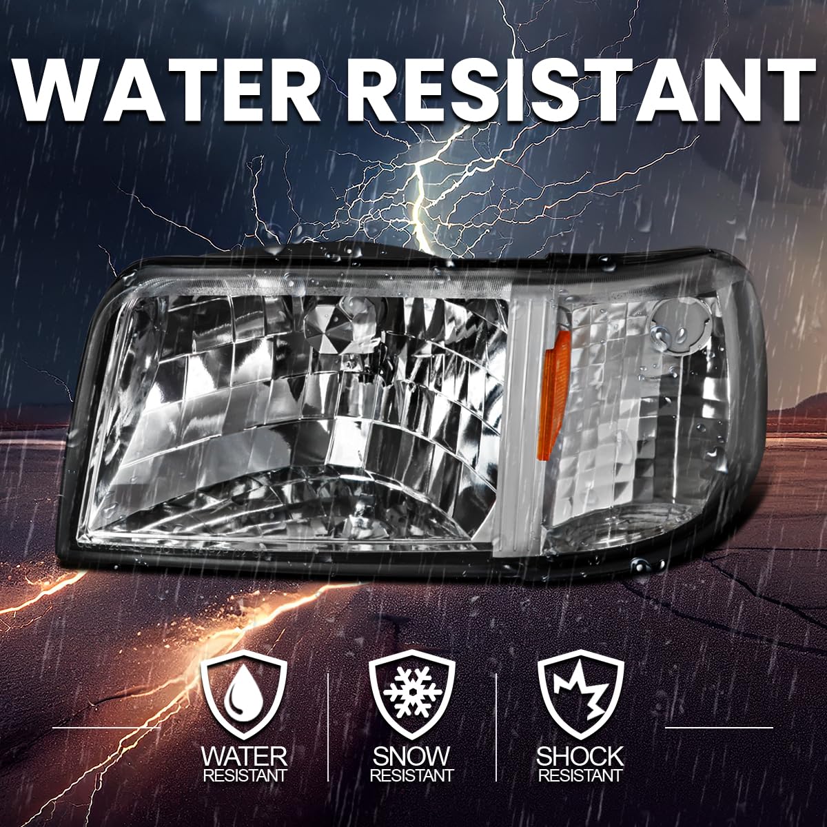 Chrome Housing SPEC-D TUNING Clear Lens 1PC Style Headlights Compatible with 1993-1997 Ford Ranger L+R Pair Head Light Lamp Assembly
