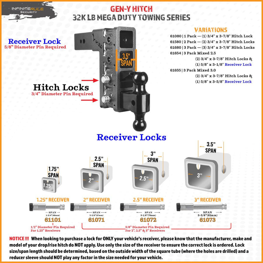 2 Pack, Keyed Alike, Hitch Locks for Mega Duty Gen-Y Hitch 32K LB Series - Fits Adjustable Ball Mount Only - Does NOT FIT Vehicle Receiver