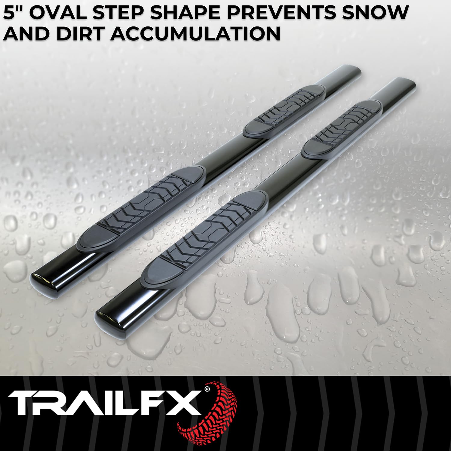Ford F-150 Supercrew TrailFX 2009–2014 Oval 5-Inch Straight Side Bars Black Powder Coated Steel with Step Pads, Rocker Panel Mount fits Set of 2 Running Boards Trailfx A7013B