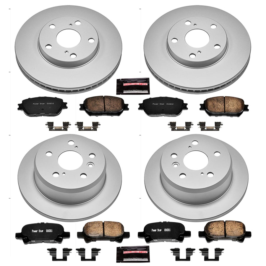 Power Stop Coated Brake Rotor & Ceramic Brake Pads CRK1065- front & rear For Toyota Camry 2002-2006 [Model Specific]