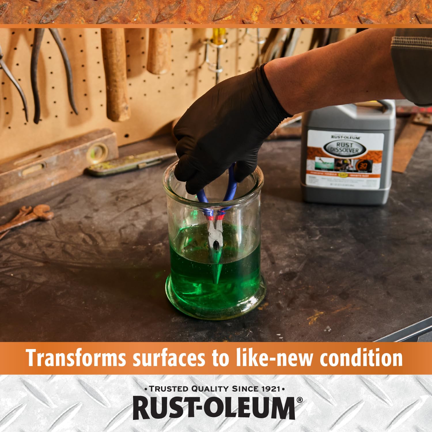 Rust-Oleum Soak & Bath Rust Dissolver | Heavy-Duty Corrosion Remover for Metal Tools, Cars, Bikes, Grills, Bolts, Firearms & More | Quart