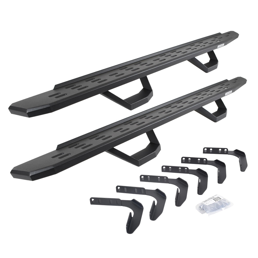 RB30 Running Boards, Go Rhino Brackets, & 2 Pair of Drop Steps | Galvanized Steel, Textured Black | 6961768020PC | Fits 1999-2016 Ford F-250, F-350 Super Duty Super Cab Pickup