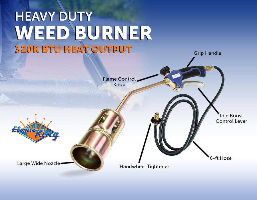Flame King Heavy Duty Propane Torch Kit Weed Burner Powerful 320,000 BTU with 6-ft Hose Regulator Assembly