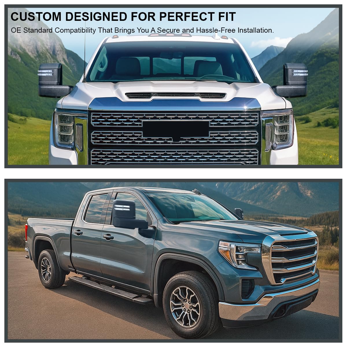 Spec-D Tuning Power Heated Black Tow Mirrors w/LED Signal, Blind Spot Sensor, Temperature Sensor Compatible with 2019-2025 GMC Sierra 1500, Left + Right Pair