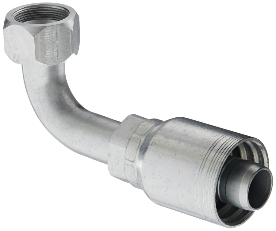 GlobalSpiral Series Gates MAX Pressure Couplings, Female JIC, 37 Degree Flare Swivel, 90 Degree Bent Tube, 1-1/2" ID