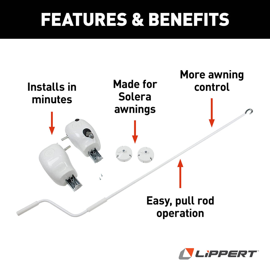 Lippert 333410 Solera RV Pull Style Manual to Crank Style Manual Awning Upgrade Kit White