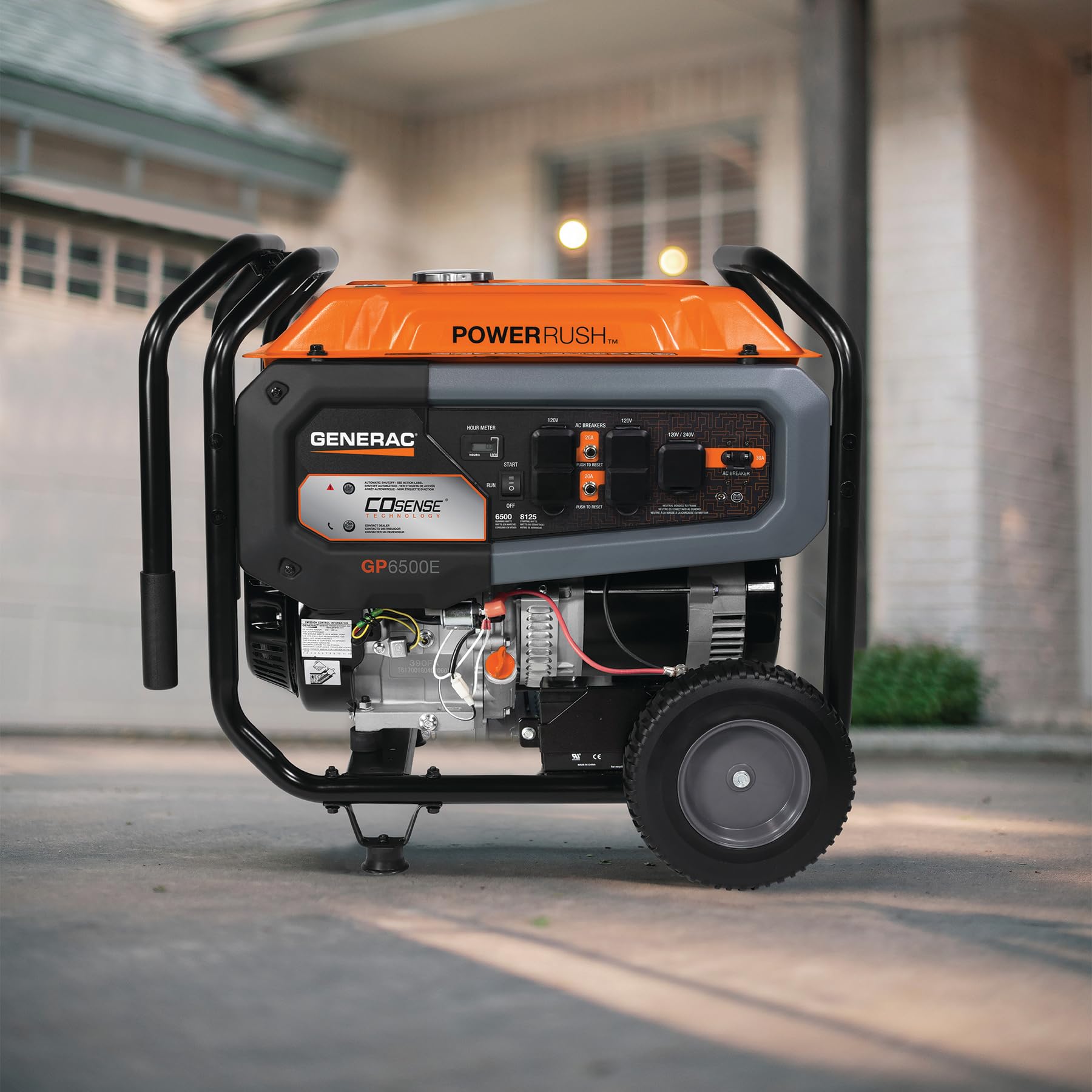 Generac 8,125 Starting Watt Portable Gas-Powered Generator - COsense Technology - PowerRush Advanced Technology - Reliable Power for Emergencies, Recreation, Home - 49 State Compliant