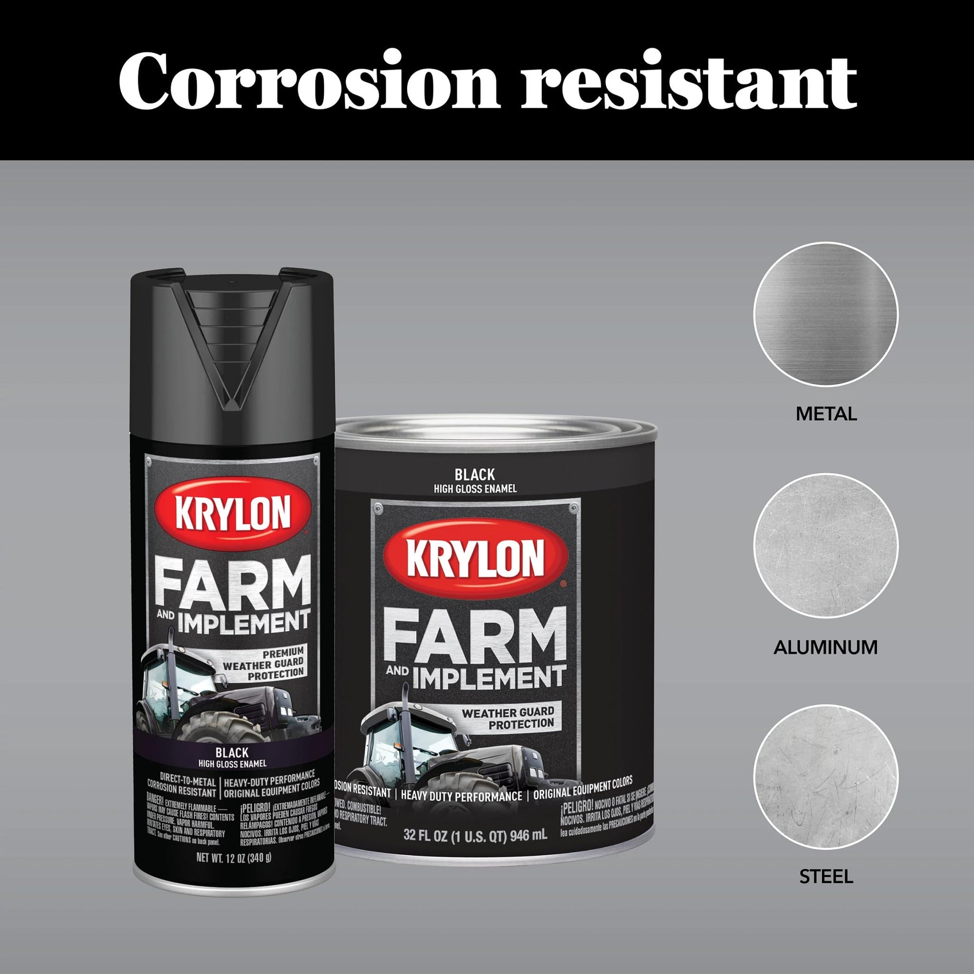 Krylon Brush On-Paint Farm & Implement, High Gloss, Black, 1 Quart