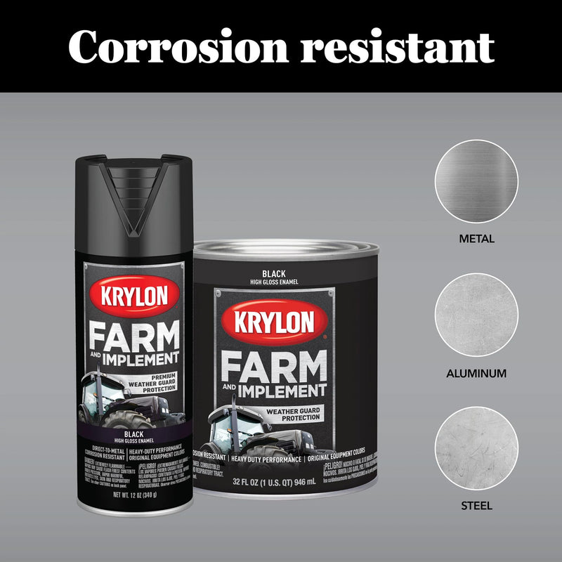 Krylon Brush On-Paint Farm & Implement, High Gloss, Black, 1 Quart