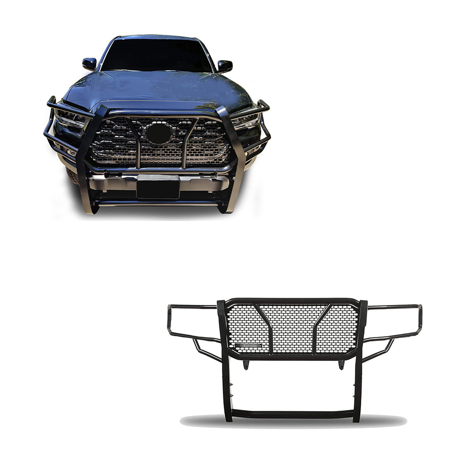 RUGGED Black Horse Heavy Duty Grille Brush Bumper Guard Modular Black Compatible with 2016-2023 Toyota Tacoma(Blocks Sensor)-RU-TOTA16-B