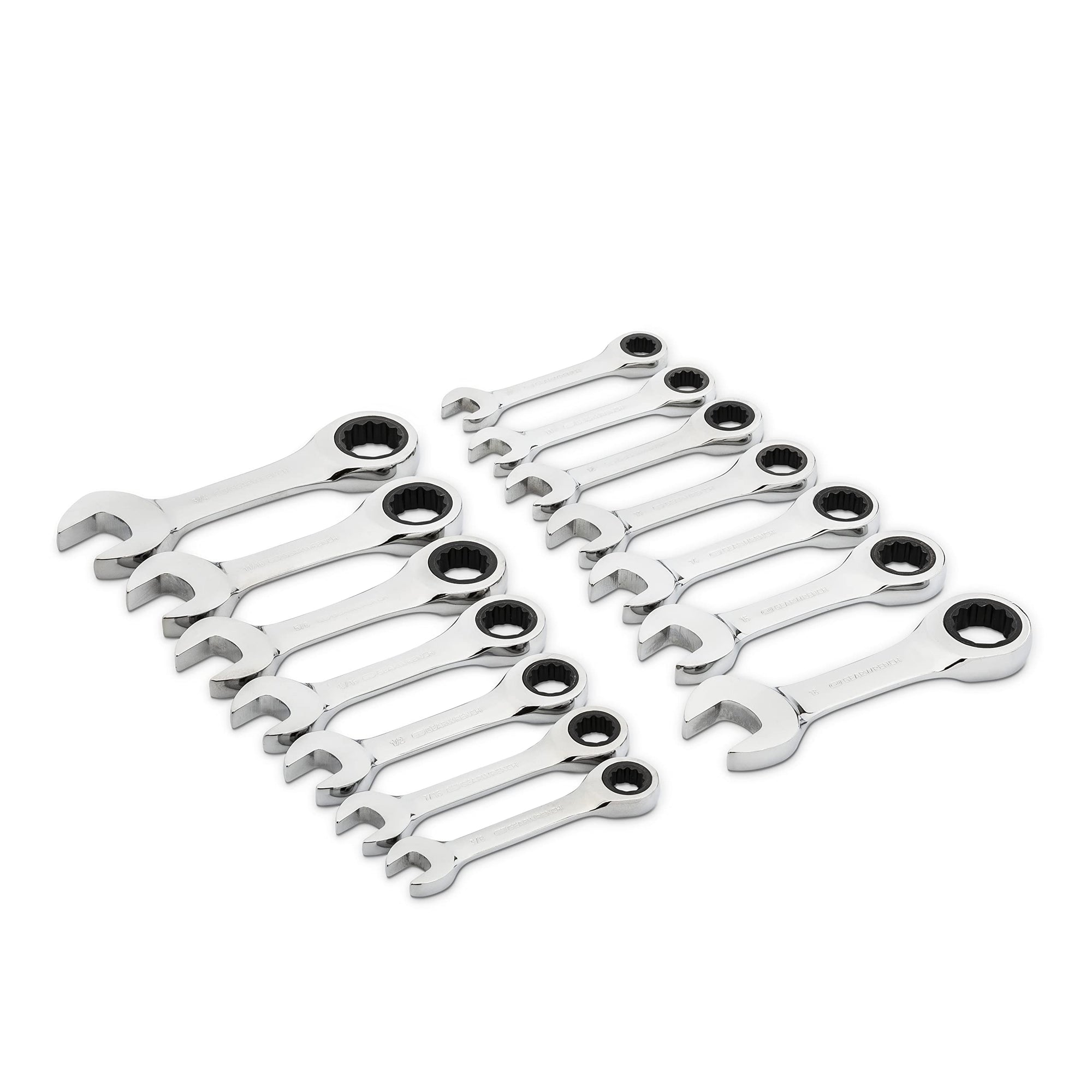 14 Pc. GEARWRENCH 12 Point Stubby Ratcheting SAE/Metric Combination Wrench Set - 85206
