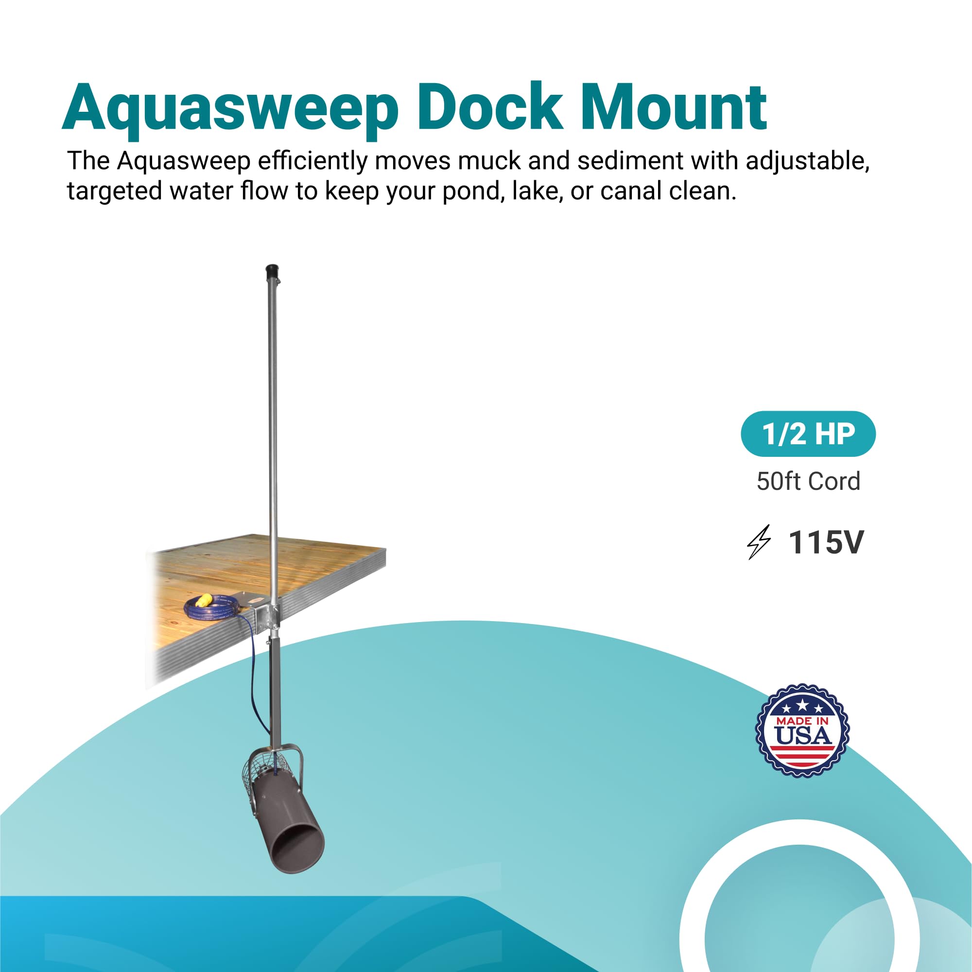 Aquasweep Scott Aerator Dock Mount 1/2 HP,115 Volt | Pond Muck Mover | Made in USA