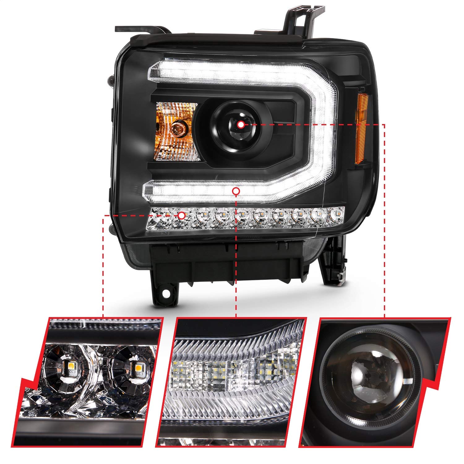 111485 ANZO USA Projector Headlamps Fits GMC Sierra 1500
