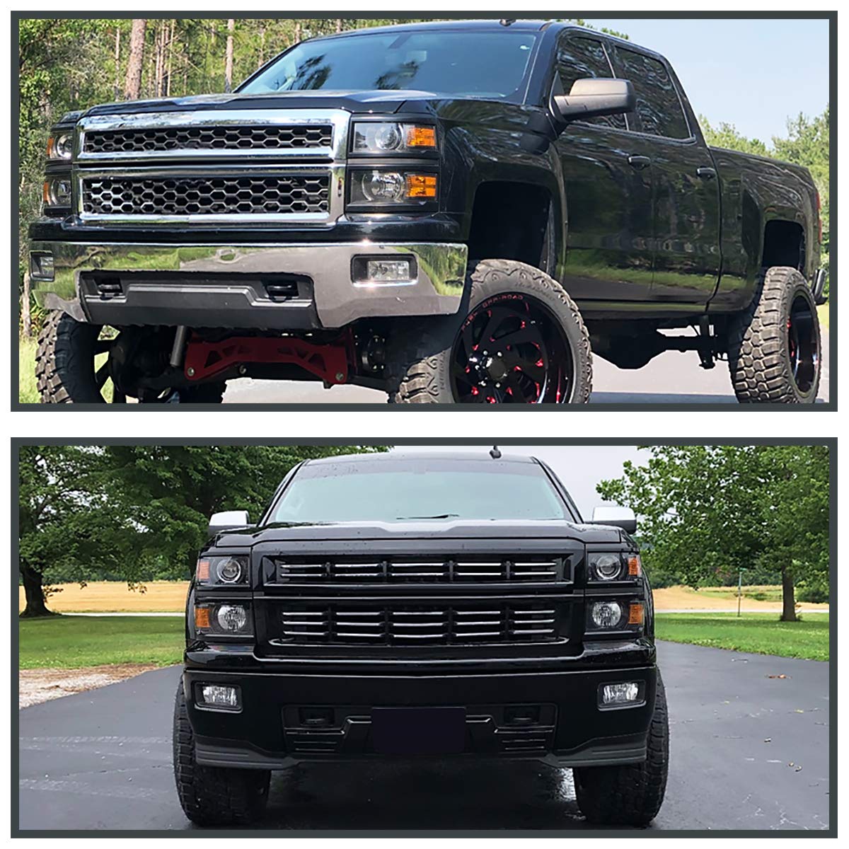 Black Projector Headlights w/Black Trim SPEC-D TUNING Compatible with 2014-2015 Chevy Silverado 1500, Left + Right Pair Headlamps Assembly
