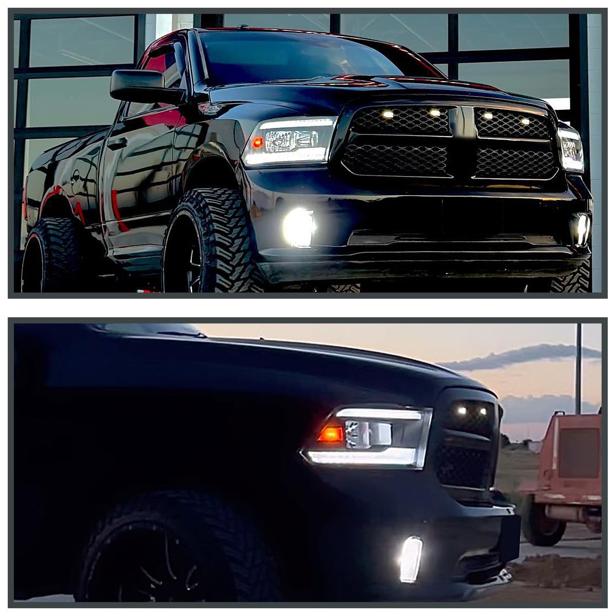 Switchback SPEC-D TUNING Black Sequential LED Signal Strip Headlights w/Startup Animation Compatible with 2009-2018 Dodge Ram 1500, 2010-2018 Ram 2500 3500, Left + Right Pair Headlamps Assembly