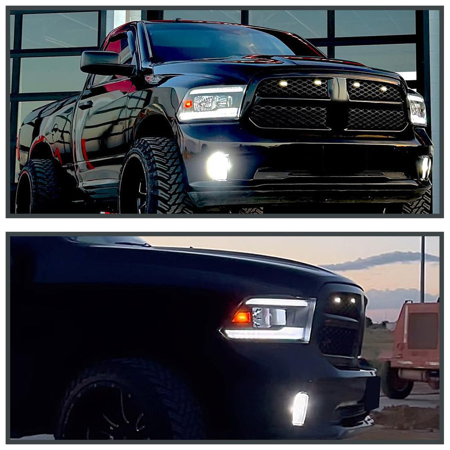 Switchback SPEC-D TUNING Black Sequential LED Signal Strip Headlights w/Startup Animation Compatible with 2009-2018 Dodge Ram 1500, 2010-2018 Ram 2500 3500, Left + Right Pair Headlamps Assembly