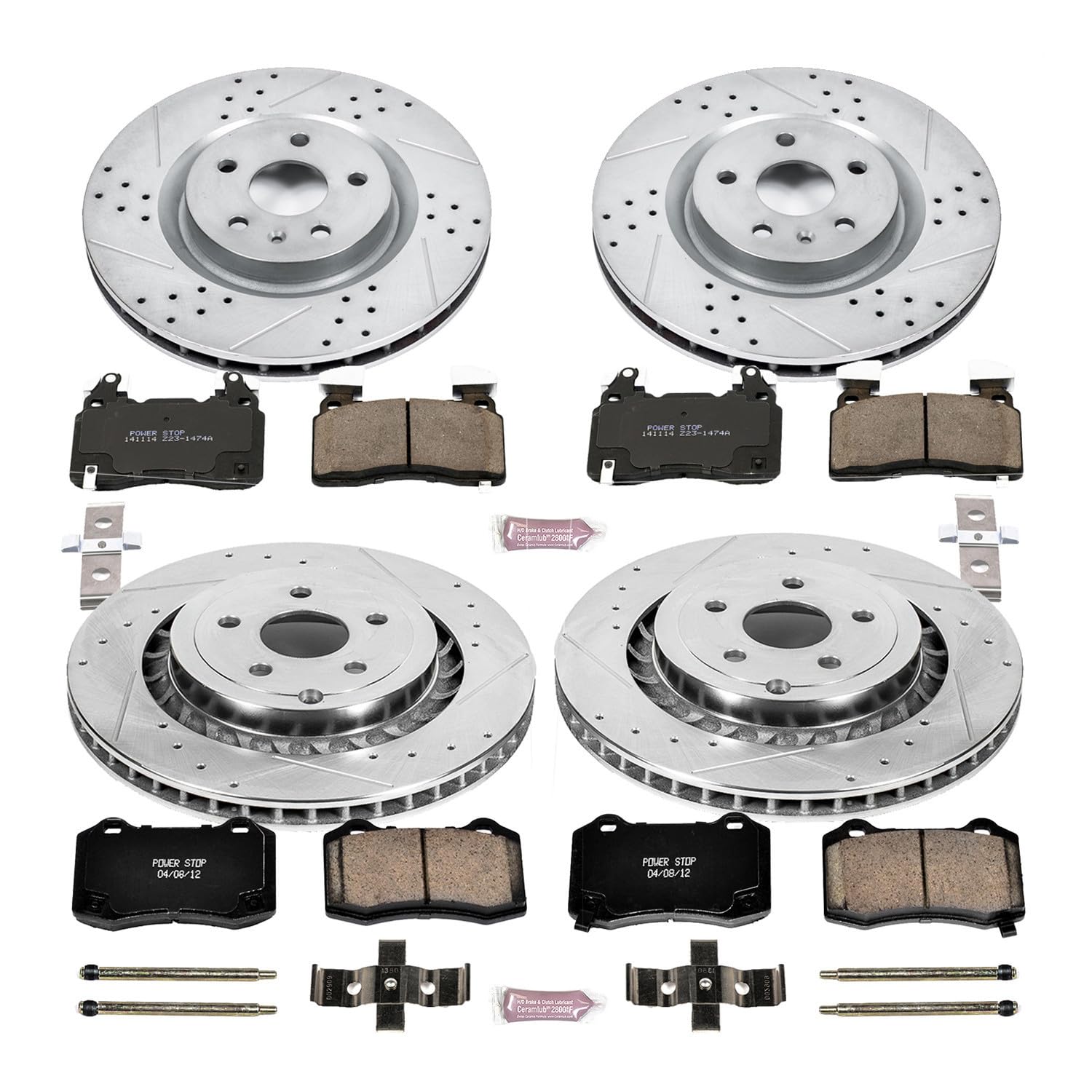 Power Stop K7006 Z23 Carbon Fiber Brake Pads Front and Rear with Drilled & Slotted Brake Rotors Kit For Chevrolet SS 2015-2017 [Model Specific]