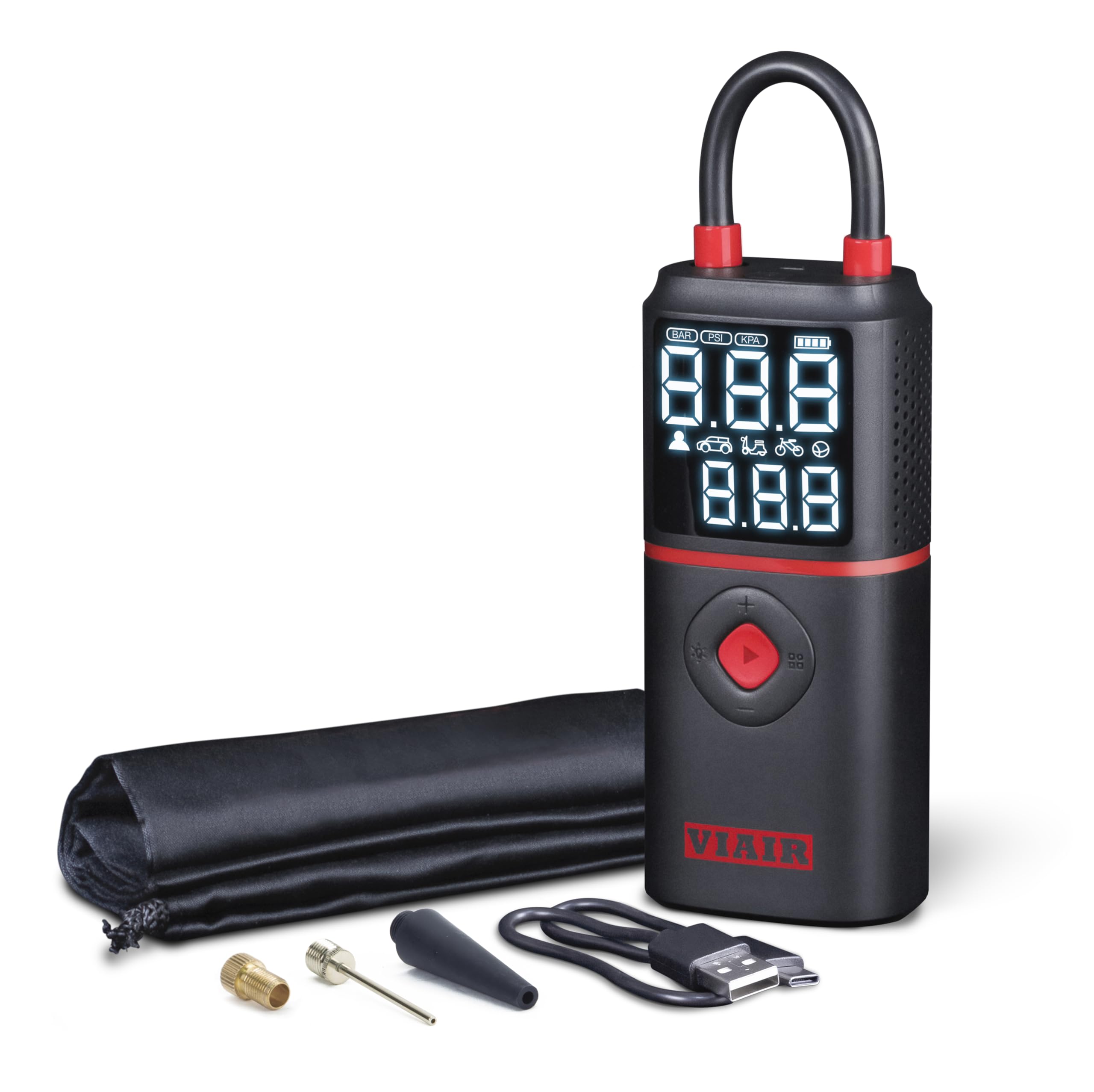 Rechargeable VIAIR EVC - Every Vehicle Carry™ Tire Inflator Portable Air Compressor with LED Light, Electric Air Pump for Cars, Bicycles, Motorcycles, Digital LED Display with preset function