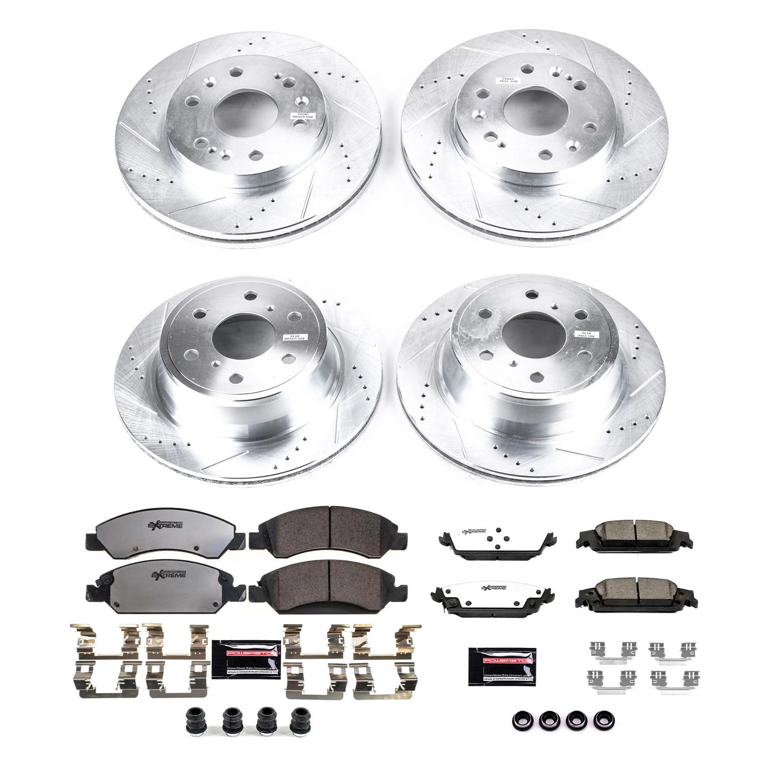 Power Stop Brake Kit Front and Rear For 2015 2016 2017 2018 2019 2020 Cadillac Escalade - Truck & Tow Carbon Fiber Ceramic Pads & Drilled and Slotted Rotors Replacement, K6560-36