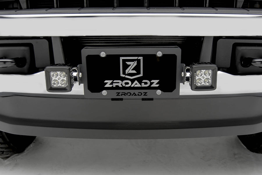 ZROADZ LED License Plate Frame Universal Bracket ONLY- Black Mild Steel - Bolt-on No Drilling Required - Mounts (2) 3 Inch ZROADZ or Similar Style LED Pod Lights PN#Z310005