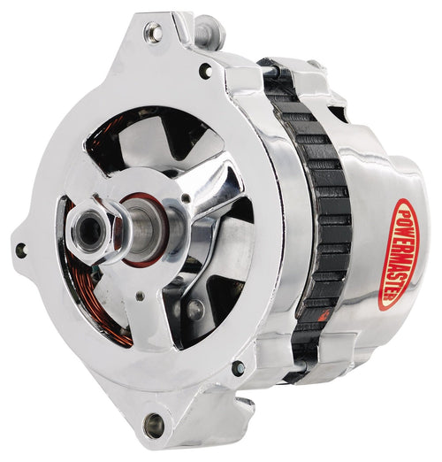 Alt GM CS130 Powermaster Chrome 155A w/o Fan & Pulley Str MTG 6.14" Side BAT Post 1-Wire or OE Hookup