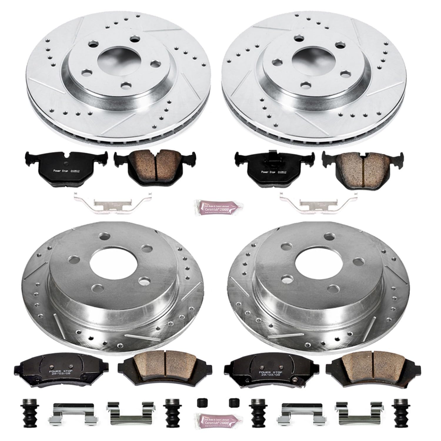 Power Stop K5564 Z23 Carbon Fiber Brake Pads Front and Rear with Drilled & Slotted Brake Rotors Kit For Chevrolet Impala 2005, Chevrolet Monte Carlo 2005 [Model Specific]