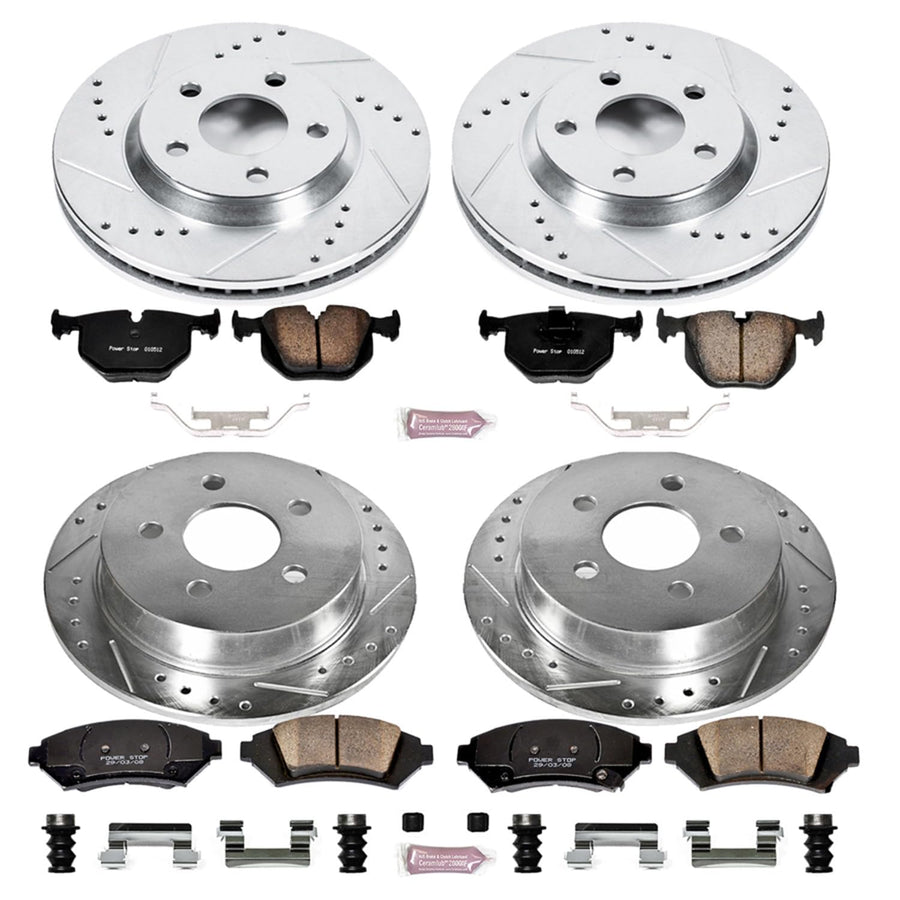 Power Stop K5564 Z23 Carbon Fiber Brake Pads Front and Rear with Drilled & Slotted Brake Rotors Kit For Chevrolet Impala 2005, Chevrolet Monte Carlo 2005 [Model Specific]