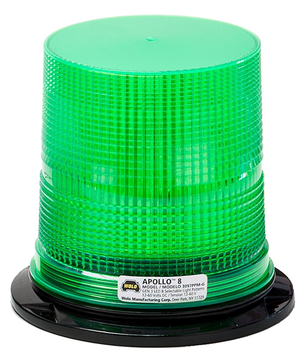 Apollo 8 GEN 3 LED Emergency Warning Light - Wolo (3097PPM-G), Green Lens, Permanent or Pipe Mount