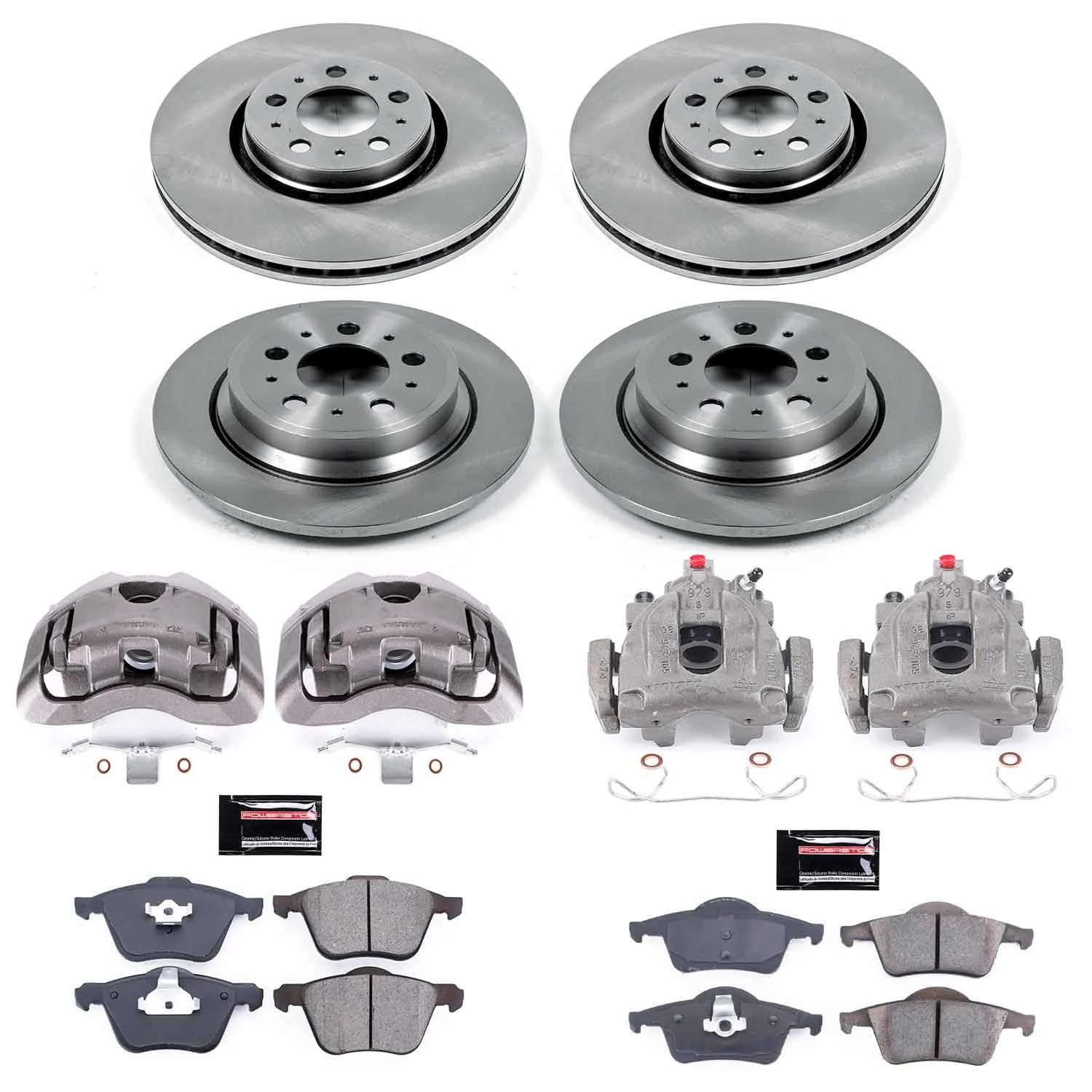 Power Stop Autospecialty KCOE4432 Replacement Front and Rear Caliper Kit-Rotors, Ceramic Brake Pads, Calipers