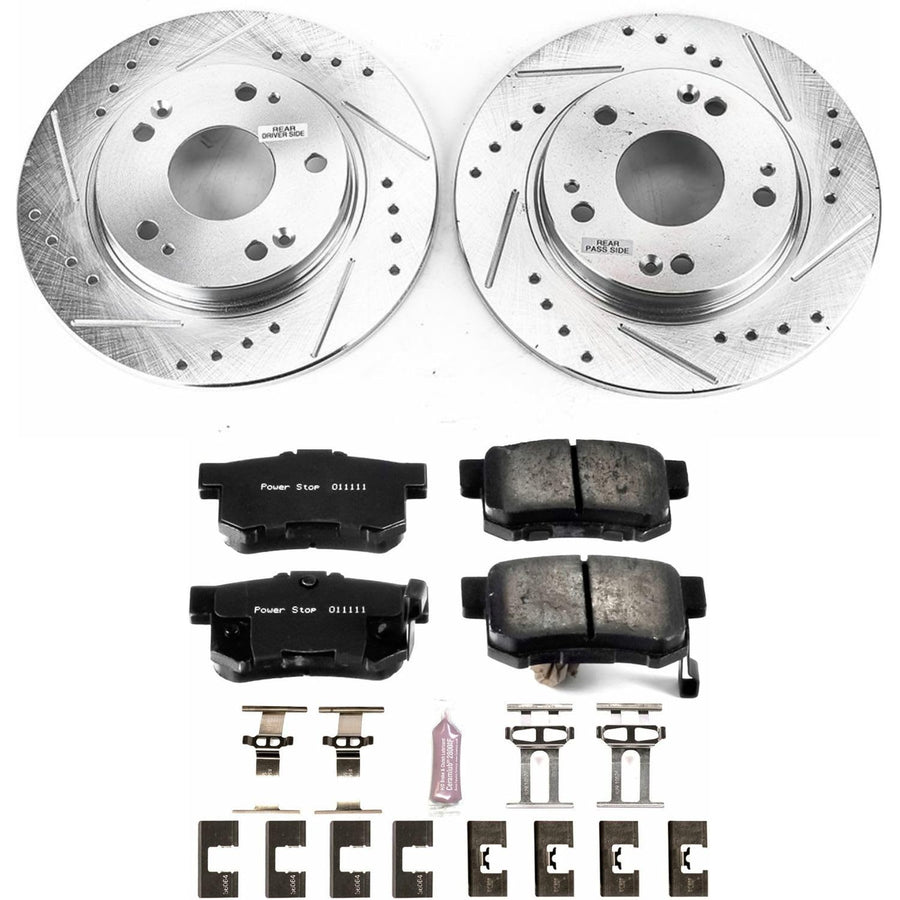 Power Stop K5860 Rear Brake Pads Z23 Carbon Fiber with Drilled & Slotted Brake Rotors Kit For Honda CR-Z 2011-2015 [Model Specific]