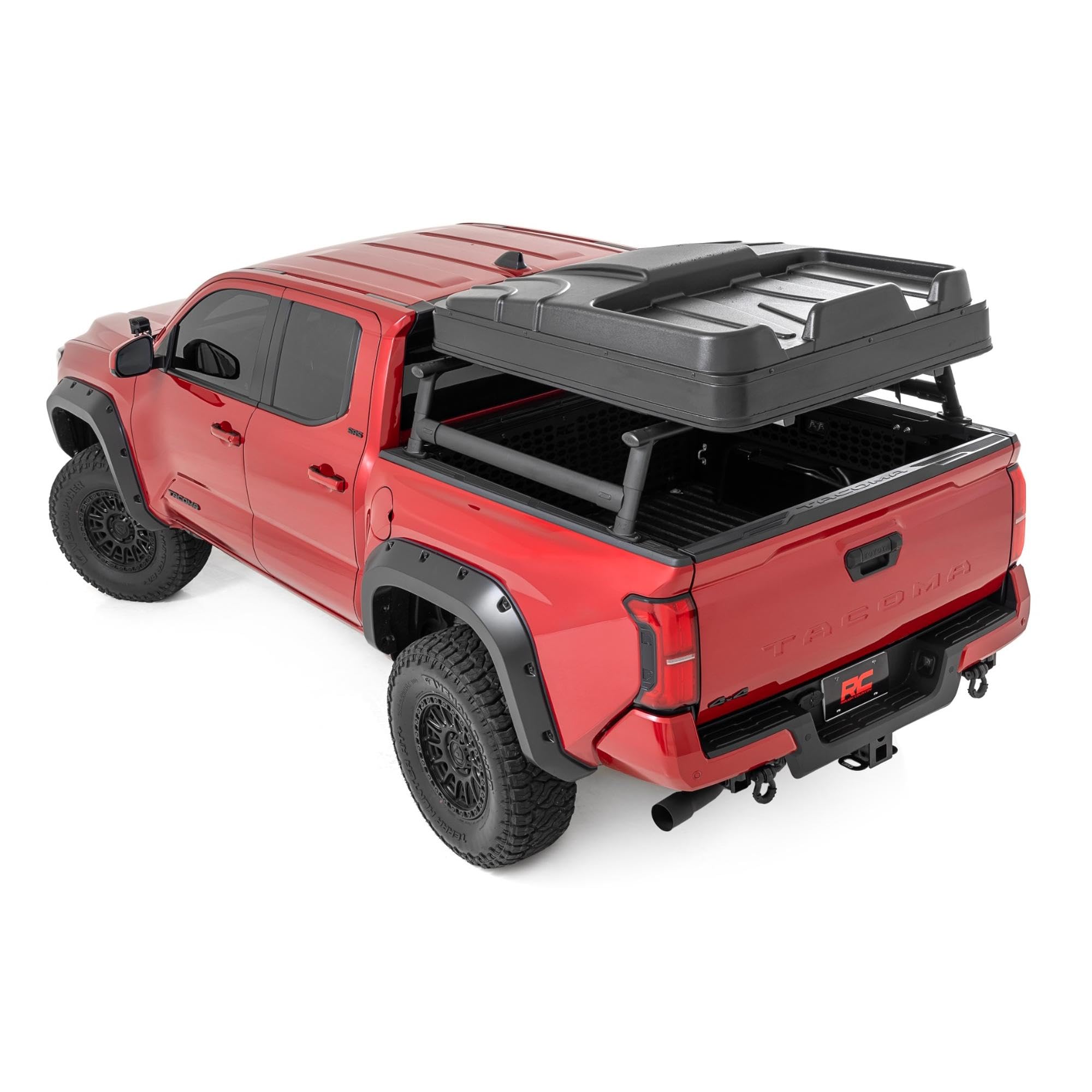 Rough Country Half-Height Bed Rack for Tacoma Toyota (2024-2025) - Modular Aluminum Truck Rack for Bikes, Tools, Camping & Recovery Gear