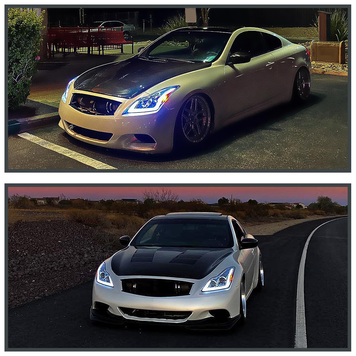 Chrome Projector Headlights SPEC-D TUNING w/LED Sequential Turn Signal and Startup Animation Compatible with 2008-2015 Infiniti G37, Q60 2DR Coupe, Left + Right Pair Headlamp Assembly