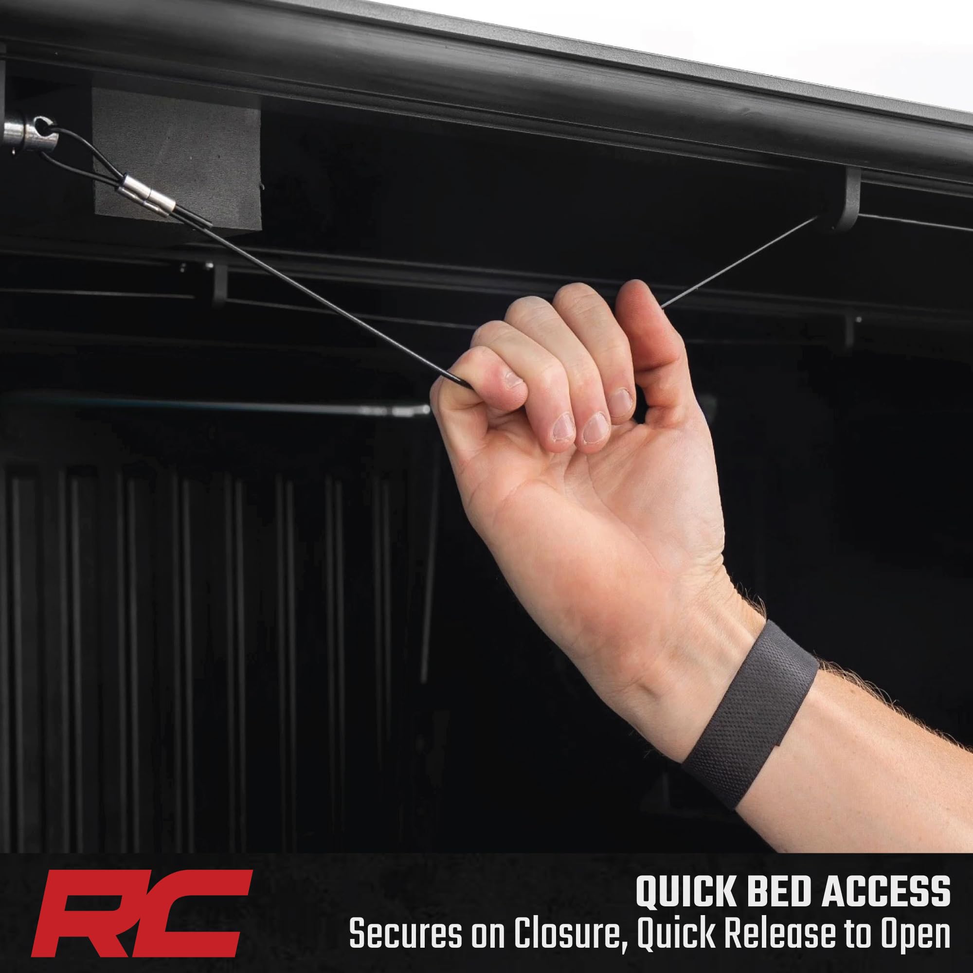 Rough Country Tonneau Cover Hard Flip Up for Dodge Ram 1500 (2009-2018) & 2500 (2010-2025) - Aluminum Tri-Fold Bed Cover, Fits 6'4 (76.3") Bed