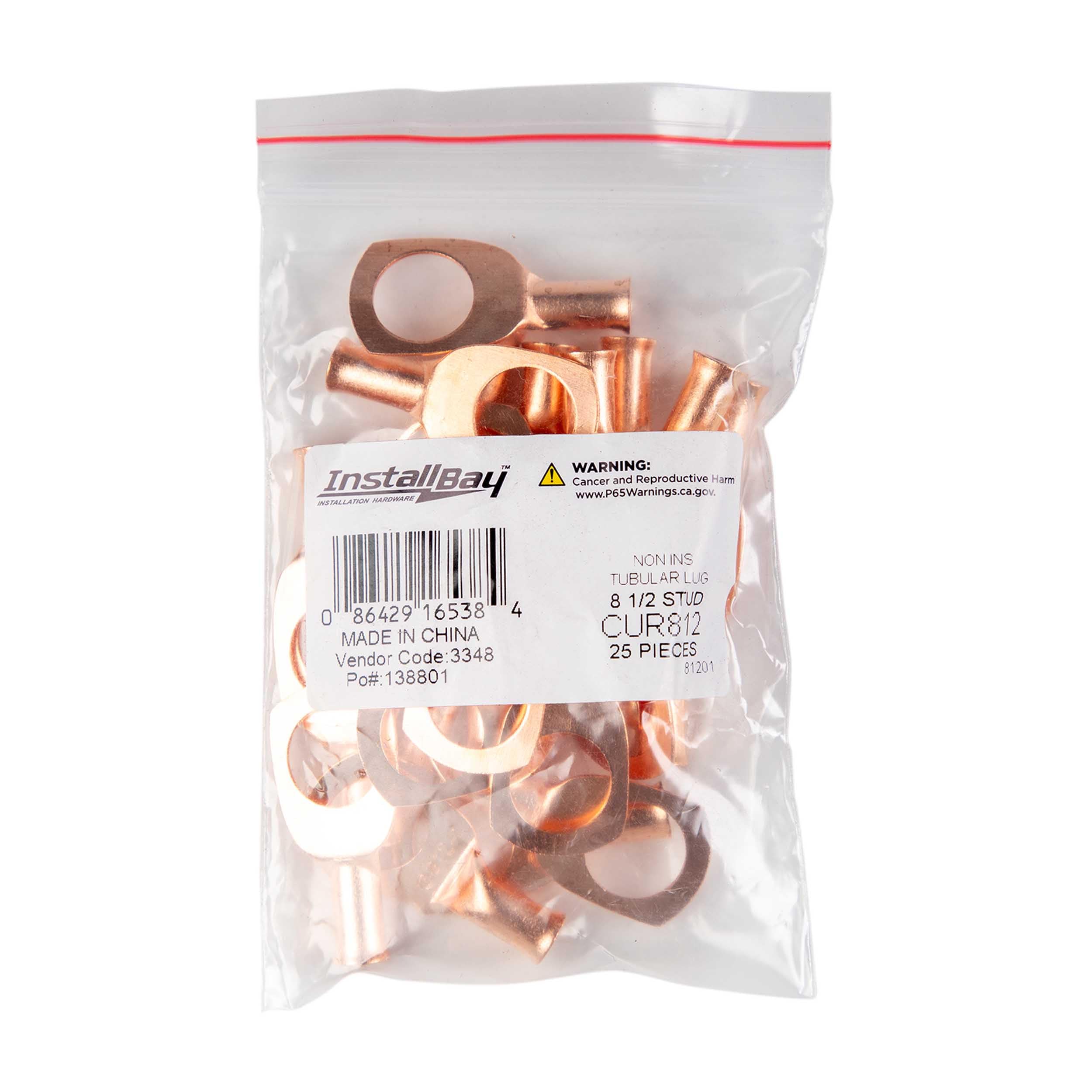 Copper Ring Terminal Install Bay 8 Gauge 1/2 Inch 25 Pack - CUR812