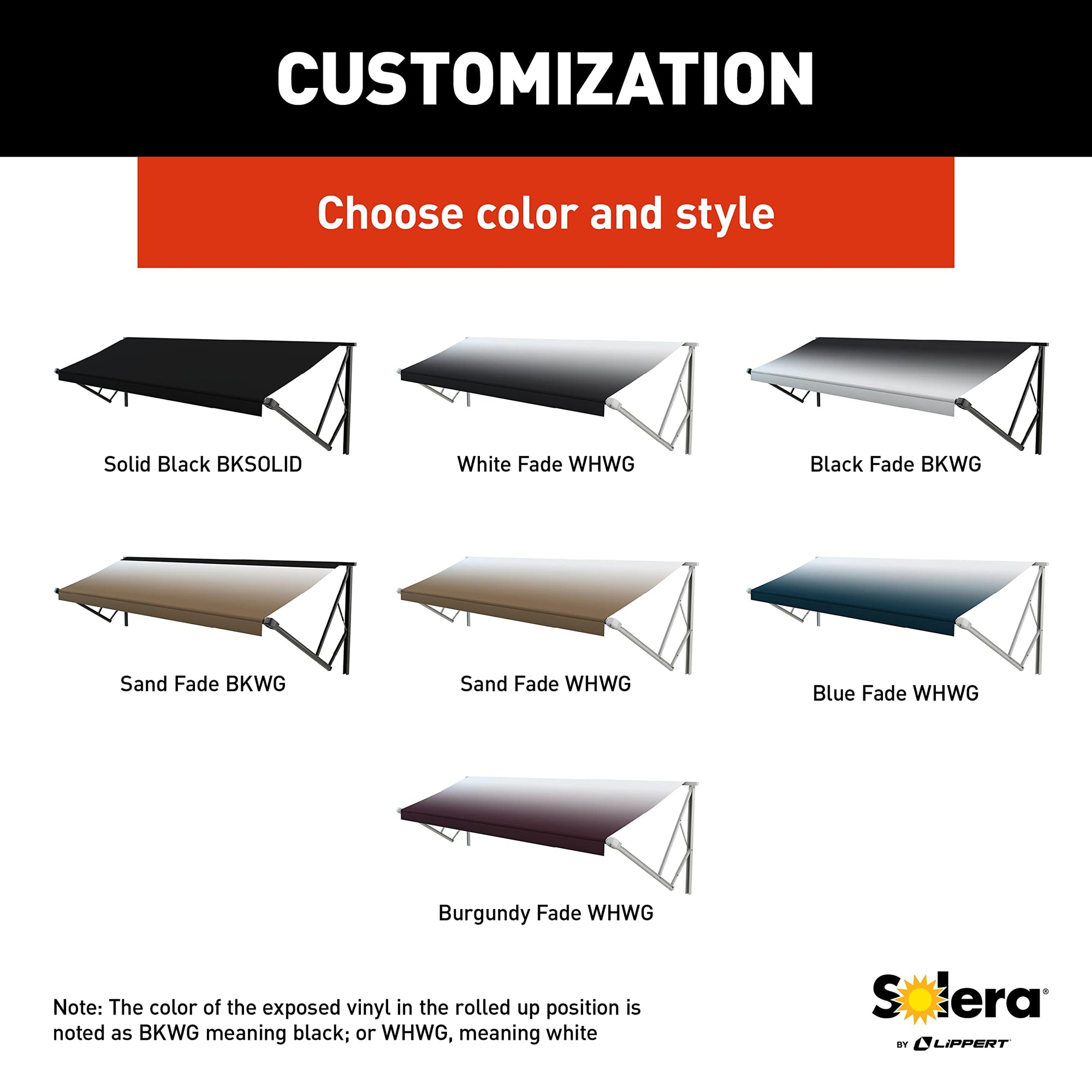 Lippert Solera RV Awning Roller and Fabric Assembly 12' Black/White V000211455