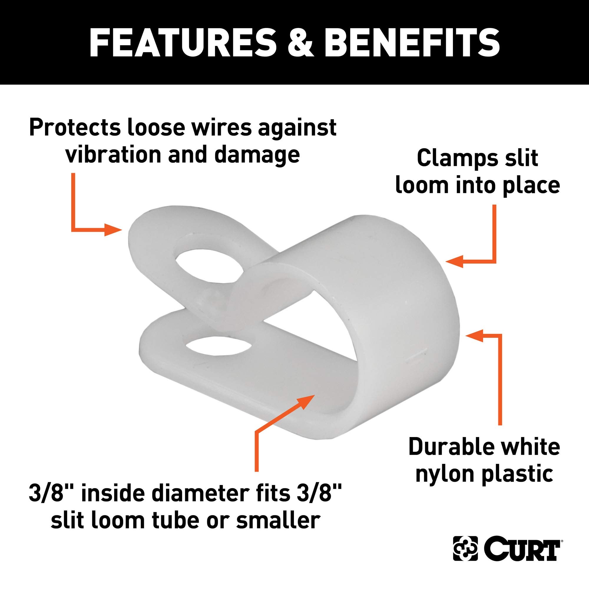 3/8-Inch CURT Convoluted Slit Loom Wire Protection Tube Clamps, 25-Pack