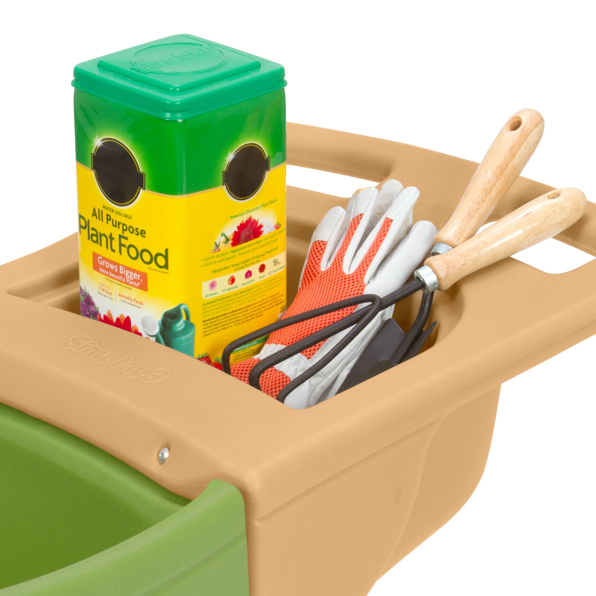 Simplay3 Wheelbarrow Easy Haul with Garden Tool Storage Tray, Durable Heavy-Duty Plastic with Large Easy Turn Wheels - Green, Made in USA
