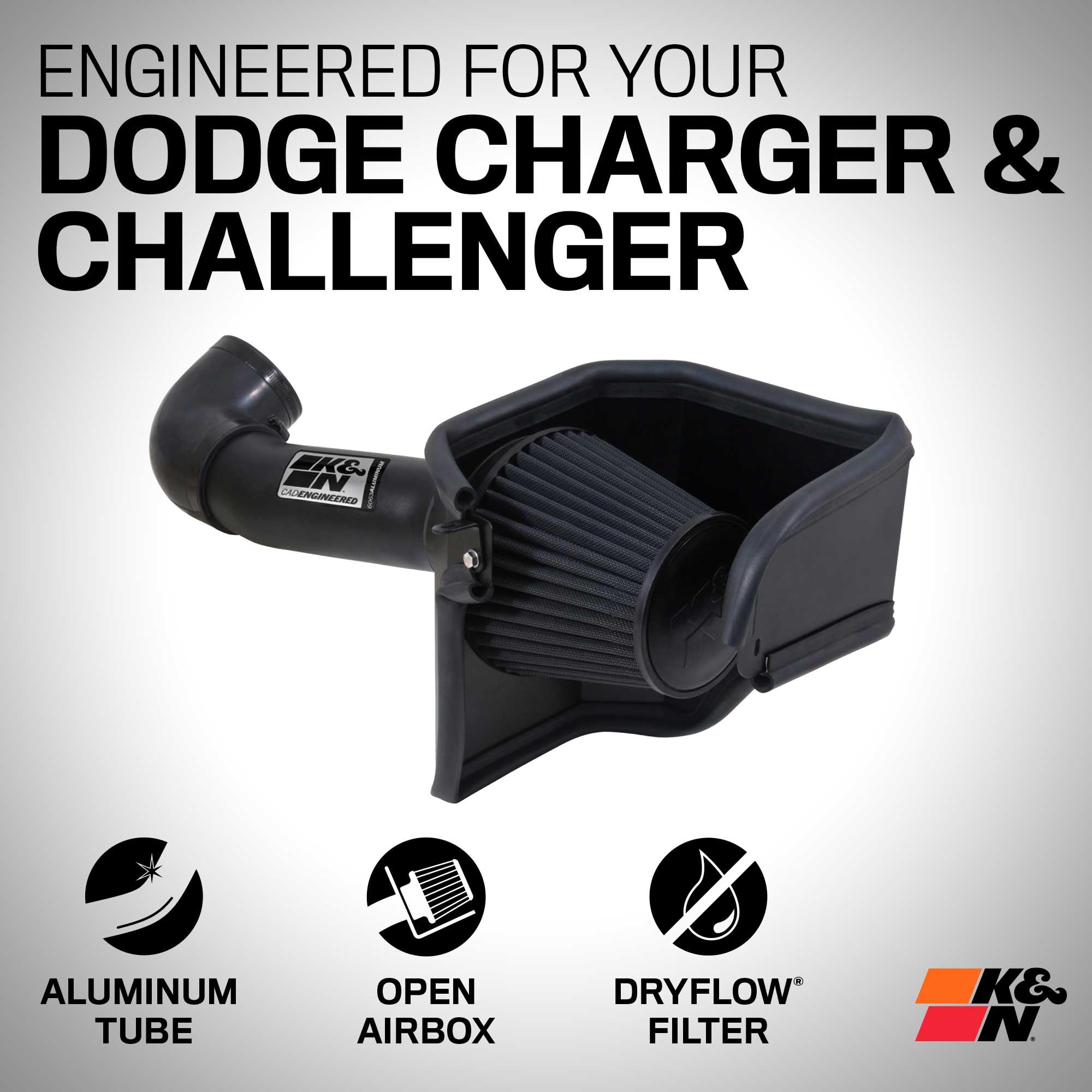 Cold Air Intake System K&N: Dry-Flow Air Filter, Increase Performance & Acceleration: Compatible with 2005-2023 CHRYSLER/DODGE, 300C, Challenger, Charger, Magnum, 71-1542