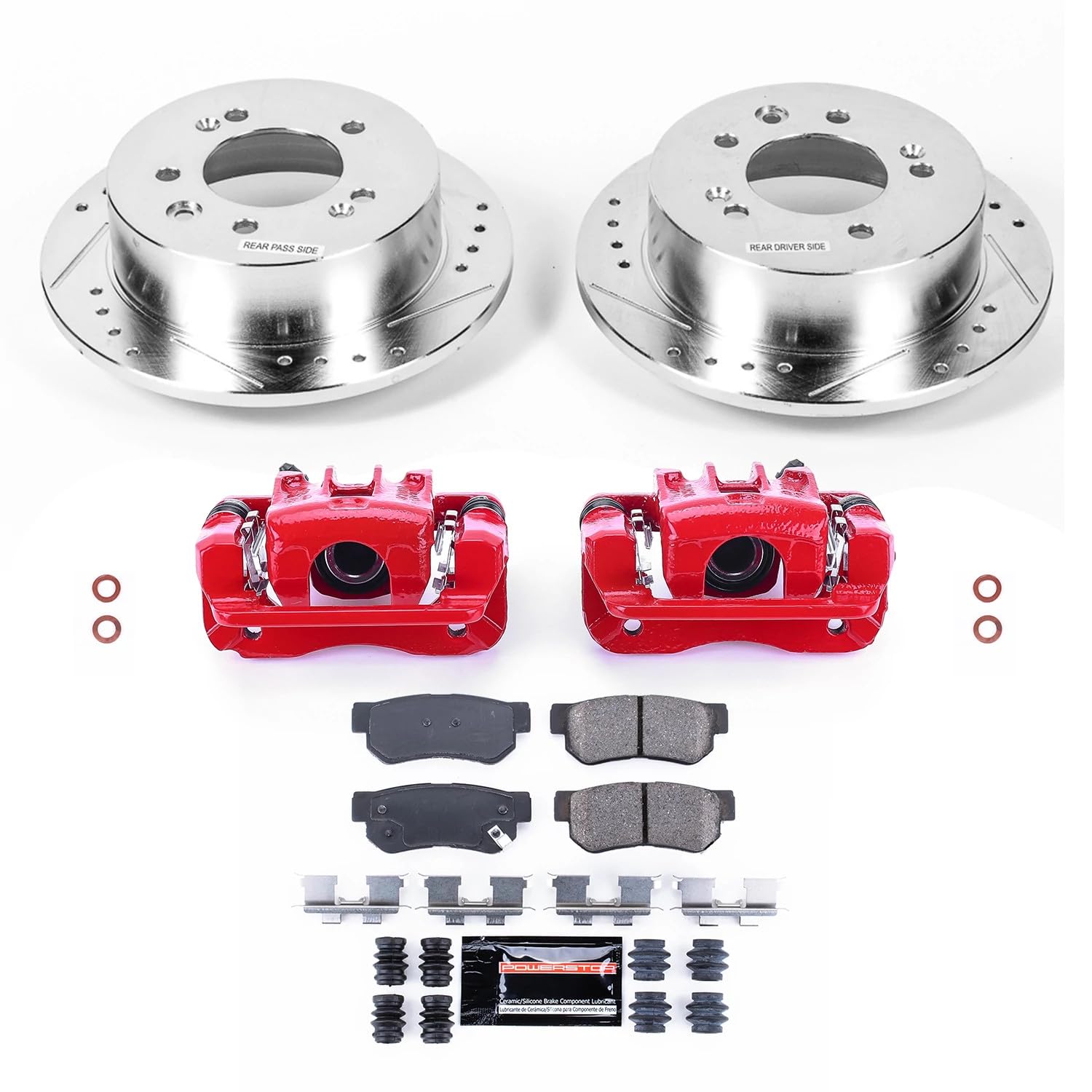 Power Stop Z23 Evolution Sport Rear Caliper Brake Kit-Drilled/Slotted Rotors | Carbon Ceramic Brake Pads | For Hyundai Elantra 2007-2010 Calipers [Vehicle Specific]