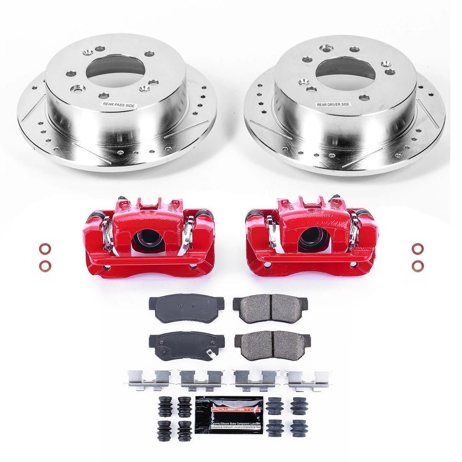 Power Stop Z23 Evolution Sport Rear Caliper Brake Kit-Drilled/Slotted Rotors | Carbon Ceramic Brake Pads | For Hyundai Elantra 2007-2010 Calipers [Vehicle Specific]
