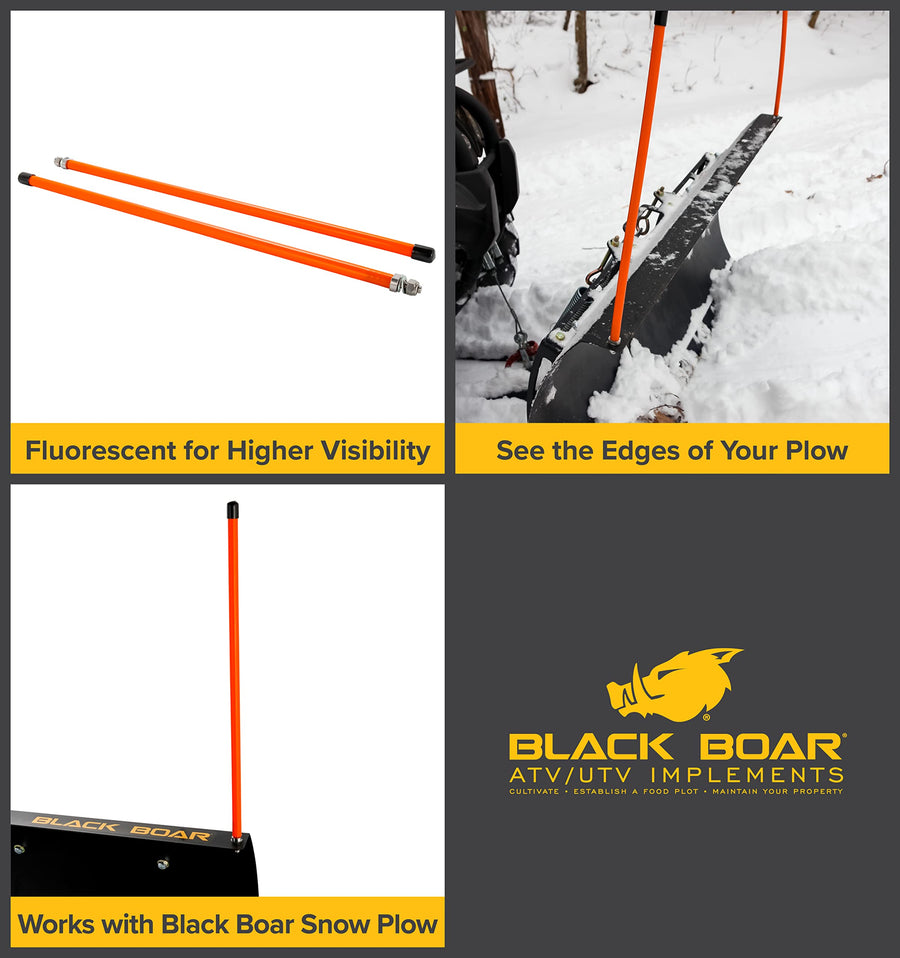 Camco Black Boar ATV/UTV Snow Plow Marker Kit Black | Features a High Visible Florescent Orange Color & Designed with High-Density Polyethylene with Flexible Vinyl End Caps | 18-Inches (66029)