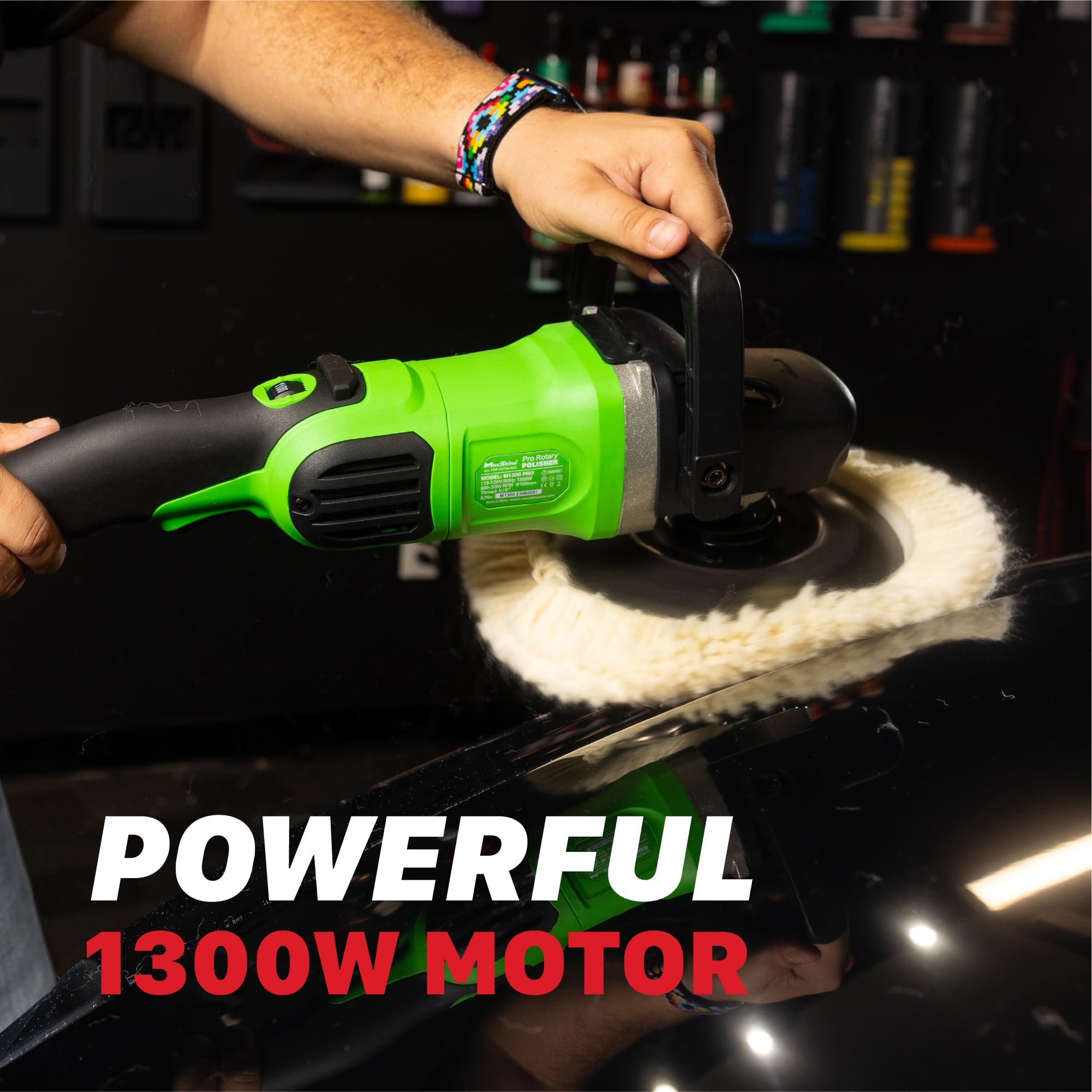 M1300 Pro Maxshine 7" Rotary Polisher - 1300W, 6-Speed, 5/8” Thread - Auto Detailing Tool for Paint Protection, Swirl & Scratch Repair, Buffing, Glossy Shine - Ideal for Cars, Trucks, SUVs