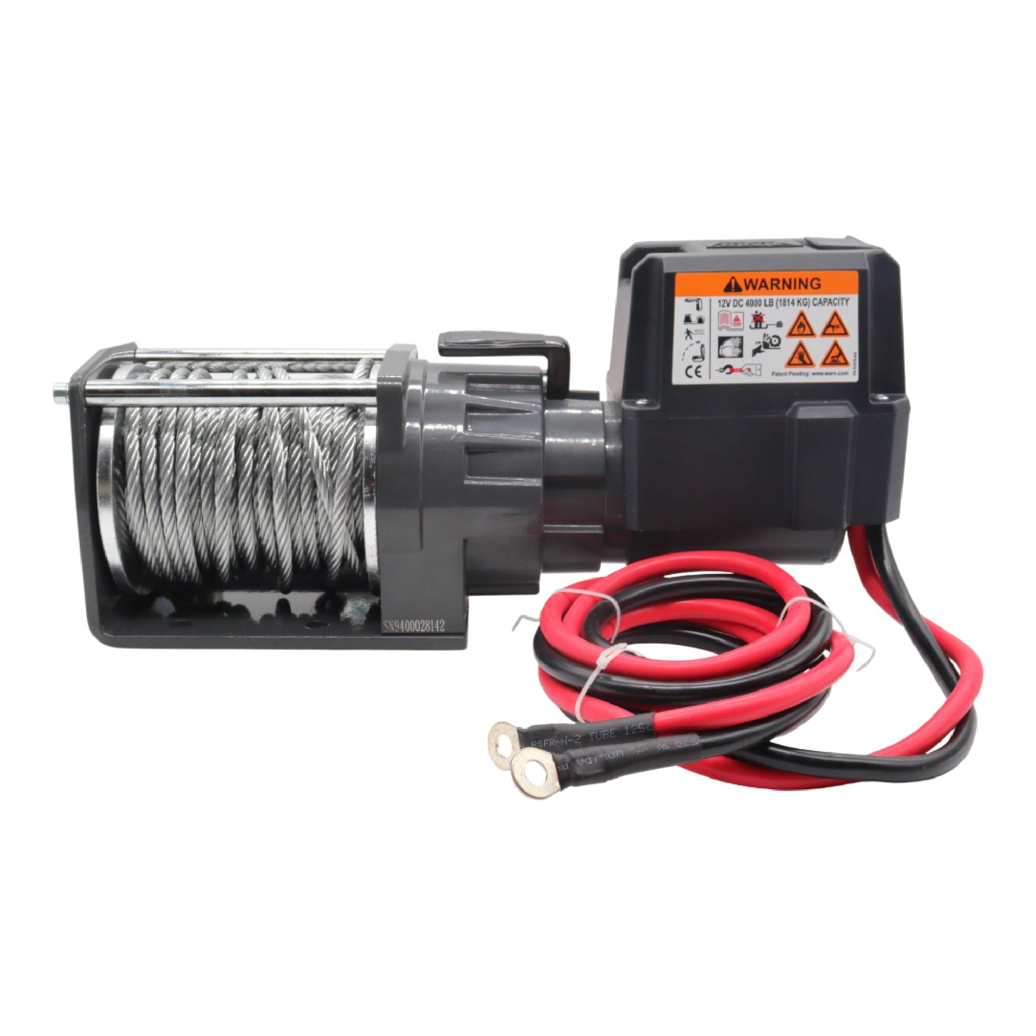 4000 WARN DC 12V Utility Winch with Wire Rope - 4000 lb Pulling Capacity, 50' Galvanized Steel Cable, Roller Fairlead, Wired Remote - 94000 Portable 12 Volt Winch for UTV, ATV, Truck, Trailer