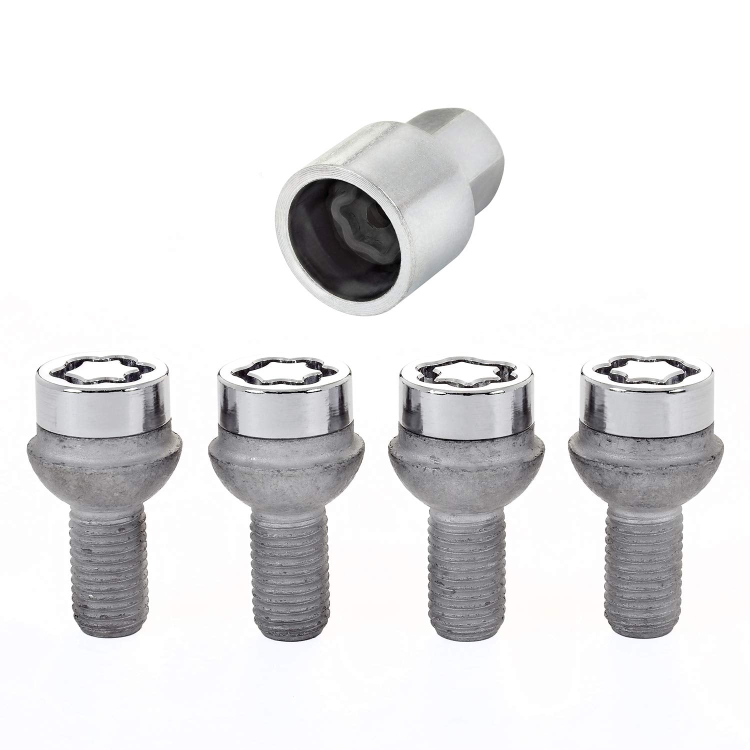 Bolt Style McGard 28175 Chrome Radius Seat Bolt Locks (M12 x 1.5 Thread Size) - Set of 4