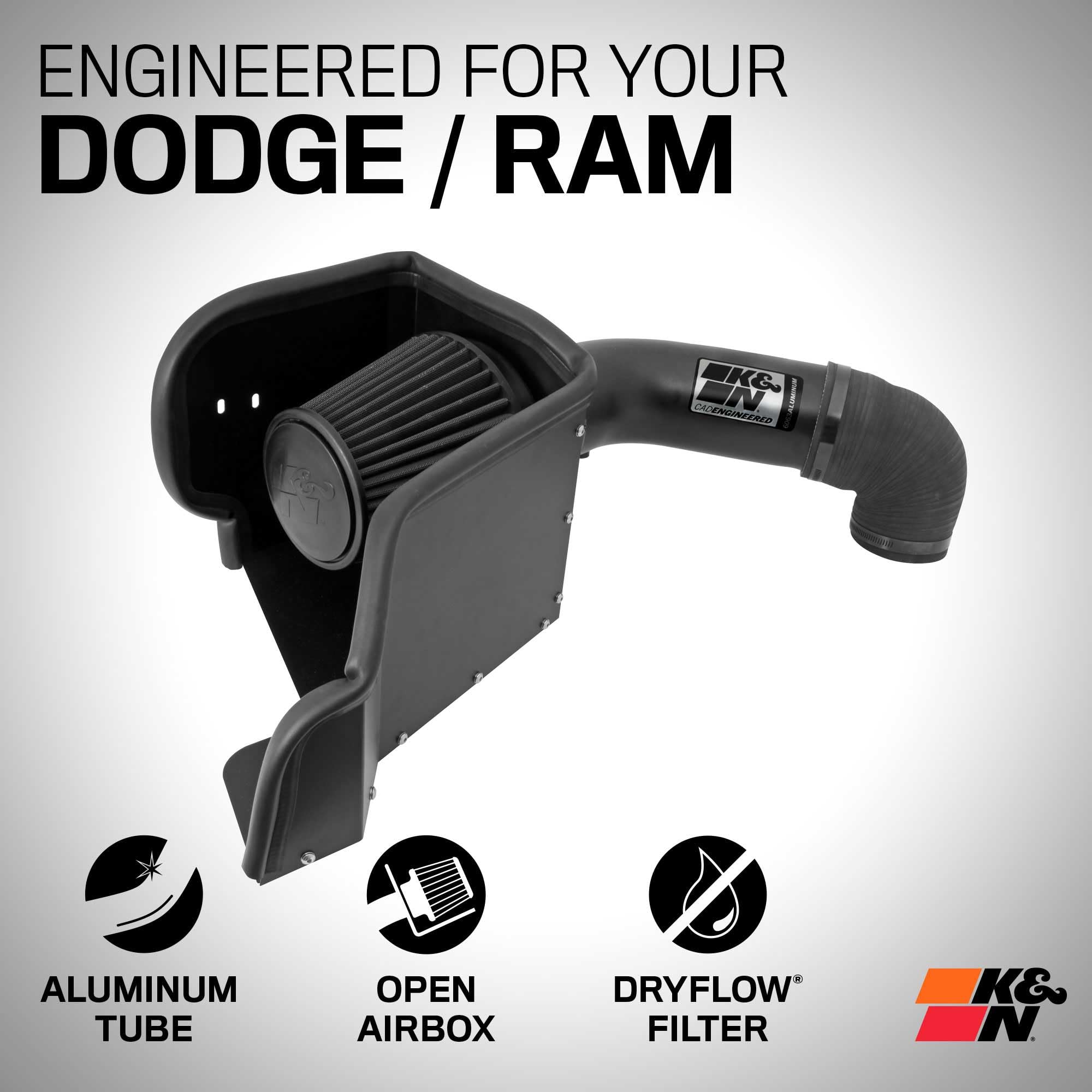 Cold Air Intake System K&N: Dry-Flow Air Filter, Increase Performance & Towing: Compatible with 2009-2021 RAM/DODGE 1500 Classic, 1500, 2500, 3500, 71-1561